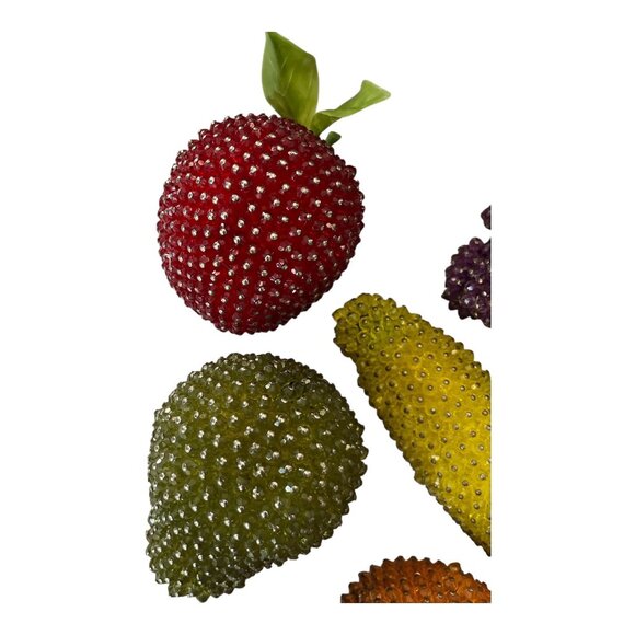 VTG Beaded Faux Fruit Set in Wicker Basket – 6-Piece Decorative Display - Picture 5 of 6